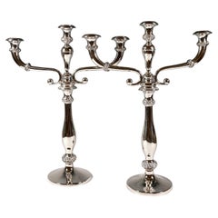 Pair Of Antique Vienna 3-Flame Silver Candelabras by Carl Isack, 1840