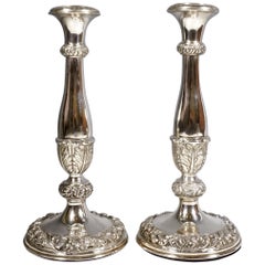 Pair of Antique Vienna Biedermeier Silver Candleholders, Dated 1840
