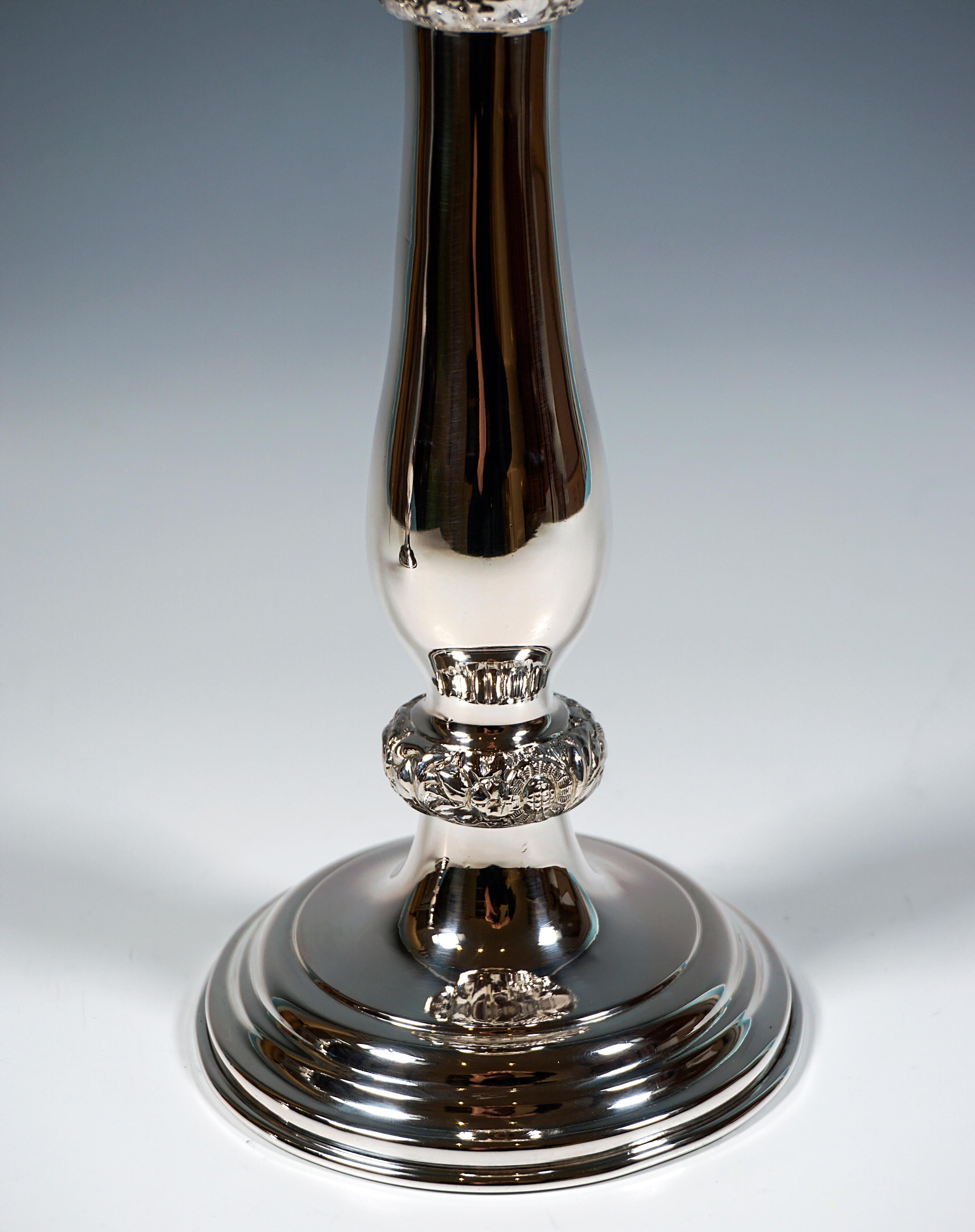 Hand-Crafted Pair Of Antique Vienna Biedermeier Silver Candle Holders, Dated 1844 For Sale