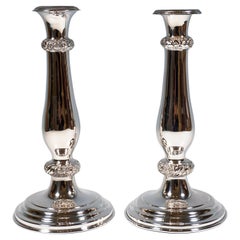 Pair Of Antique Vienna Biedermeier Silver Candle Holders, Dated 1844
