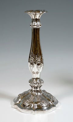 Pair of Antique Vienna Biedermeier Silver Candle Holders, Dated 1856