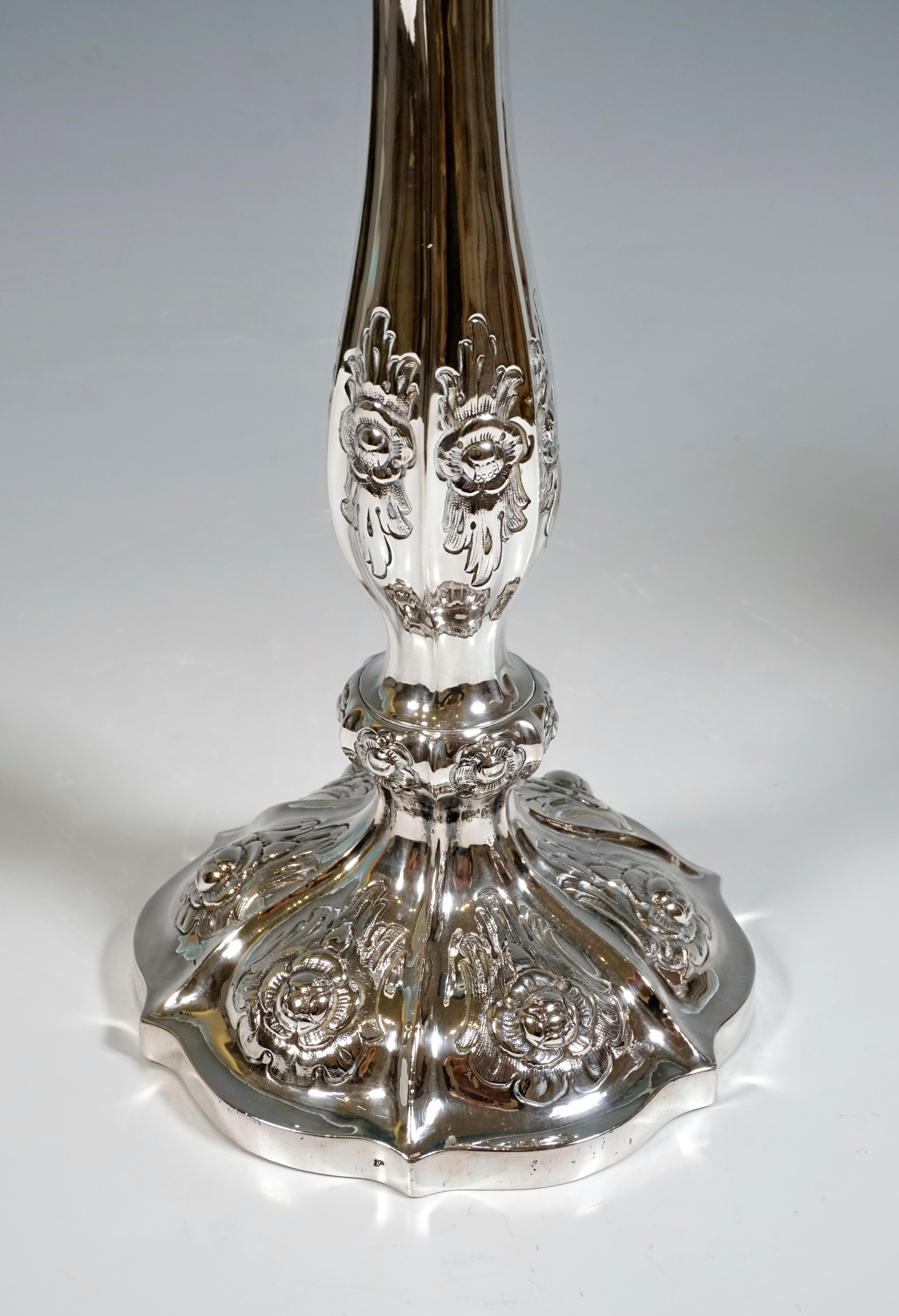 Austrian Pair of Antique Vienna Biedermeier Silver Candle Holders, Dated 1856 For Sale