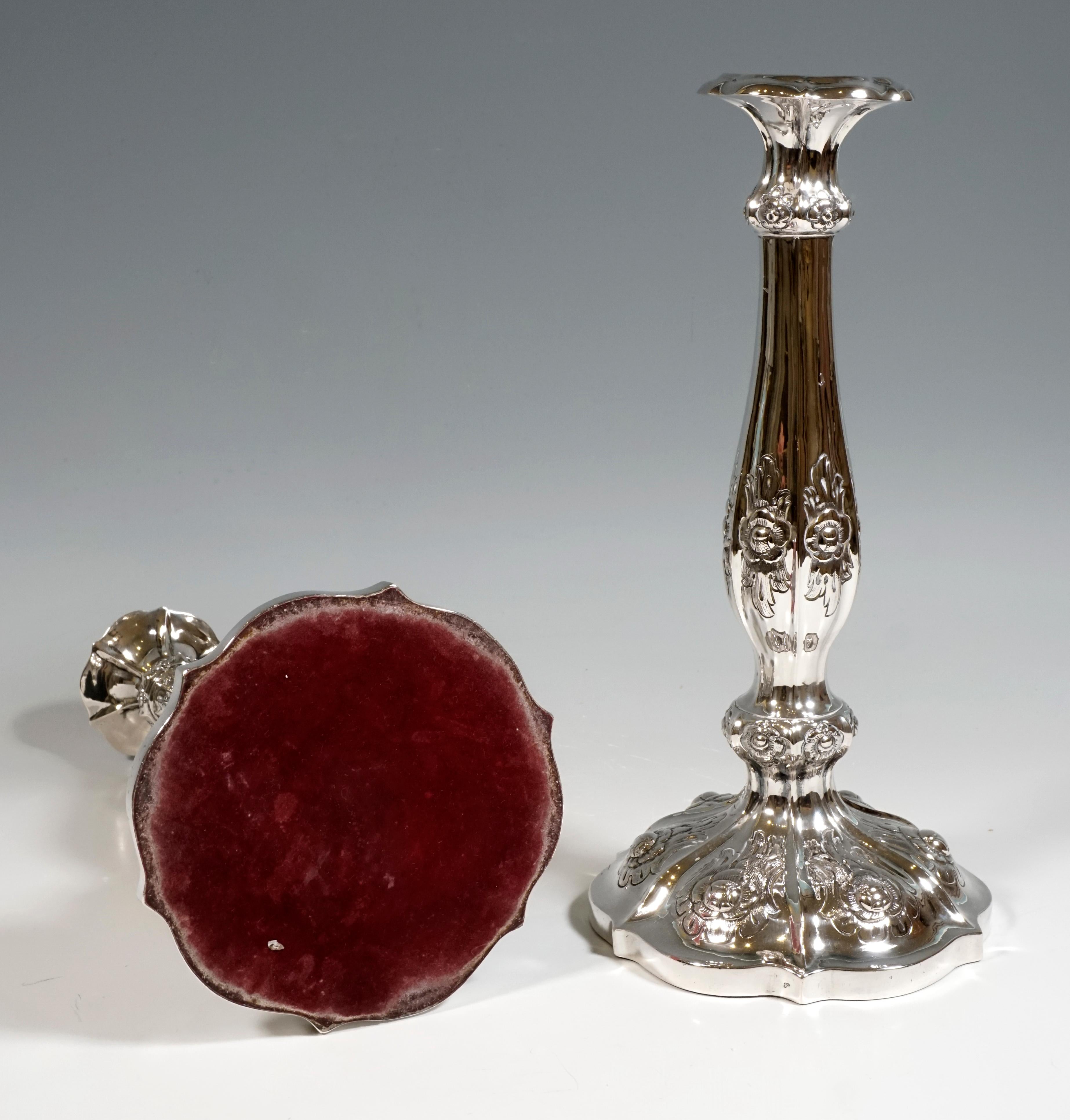 Mid-19th Century Pair of Antique Vienna Biedermeier Silver Candle Holders, Dated 1856 For Sale