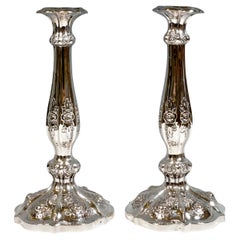 Pair of Antique Vienna Biedermeier Silver Candle Holders, Dated 1856