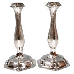 Pair of Antique Vienna Biedermeier Silver Candle Holders, Dated 1857
