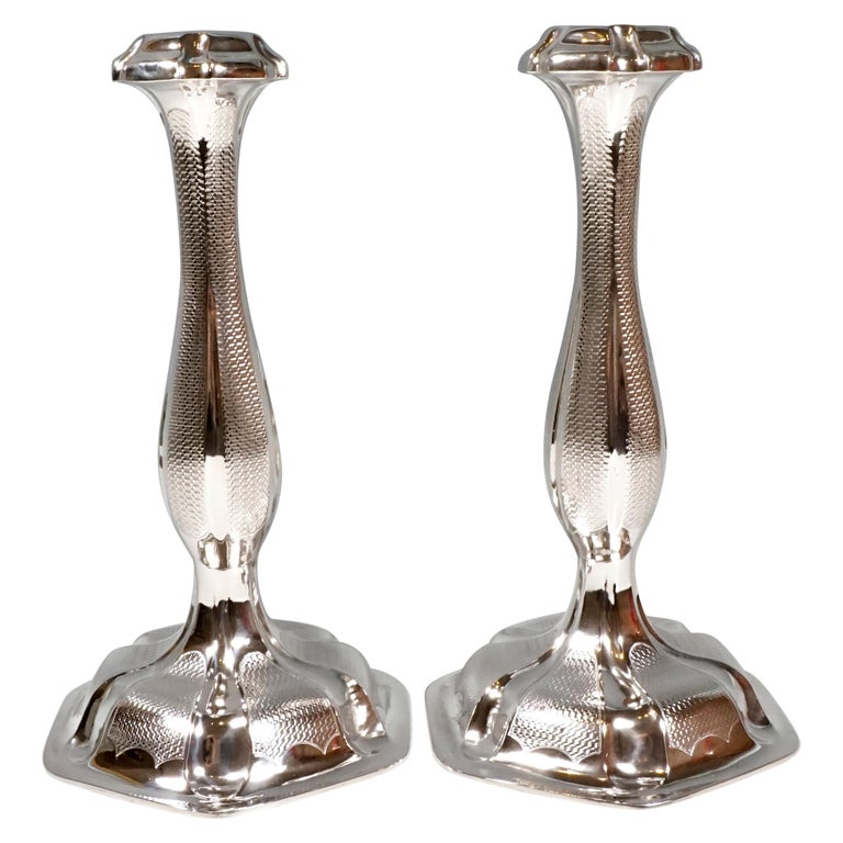 Pair of Antique Vienna Biedermeier Silver Candle Holders, Dated 1857 For Sale