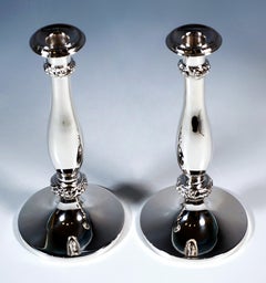 Pareja De Antiguos Candelabros Biedermeier De Plata De Viena, Christian Sander, 1839