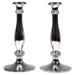 Pareja De Antiguos Candelabros Biedermeier De Plata De Viena, Christian Sander, 1839