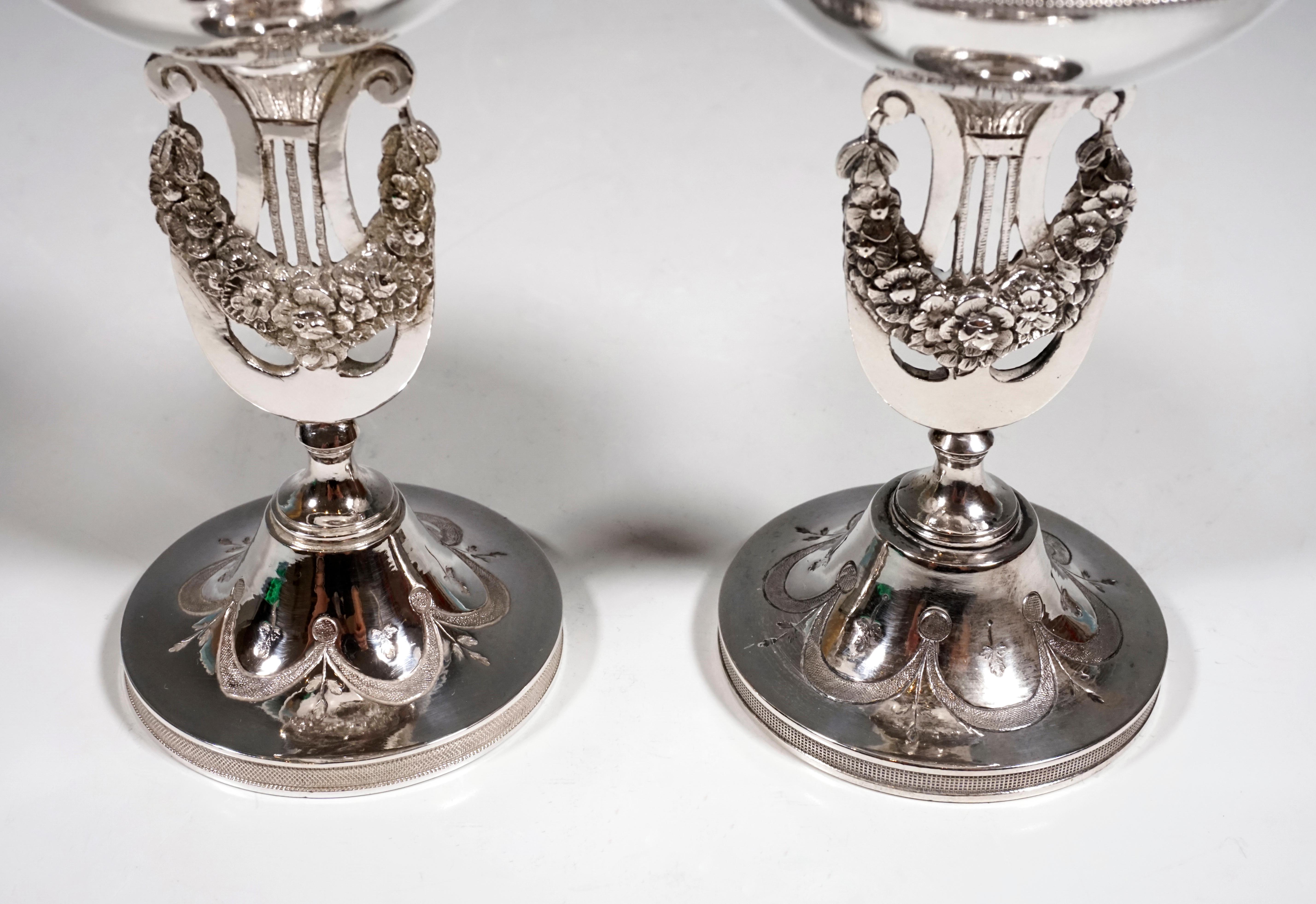 Early 19th Century Pair Of Antique Vienna Silver Empire Spice Bowls by Georg Kohlmayer, ca. 1815