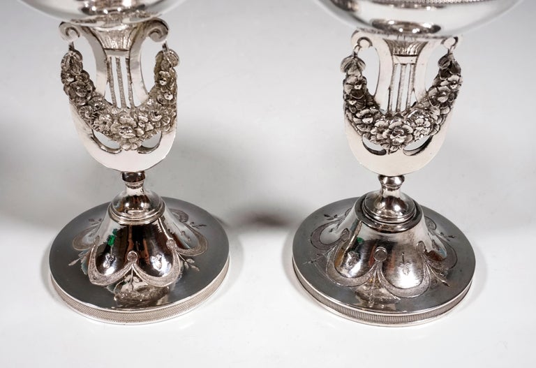 Early 19th Century Pair Of Antique Vienna Silver Empire Spice Bowls by Georg Kohlmayer, ca. 1815 For Sale