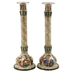 Pair of Antique Viennese Enamel & Silver Candlesticks circa 1870 Vienna, Austria