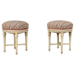 Pair of Antique Viennese Painted Wood Stools, 1920s – Hand-Carved Neoclassical