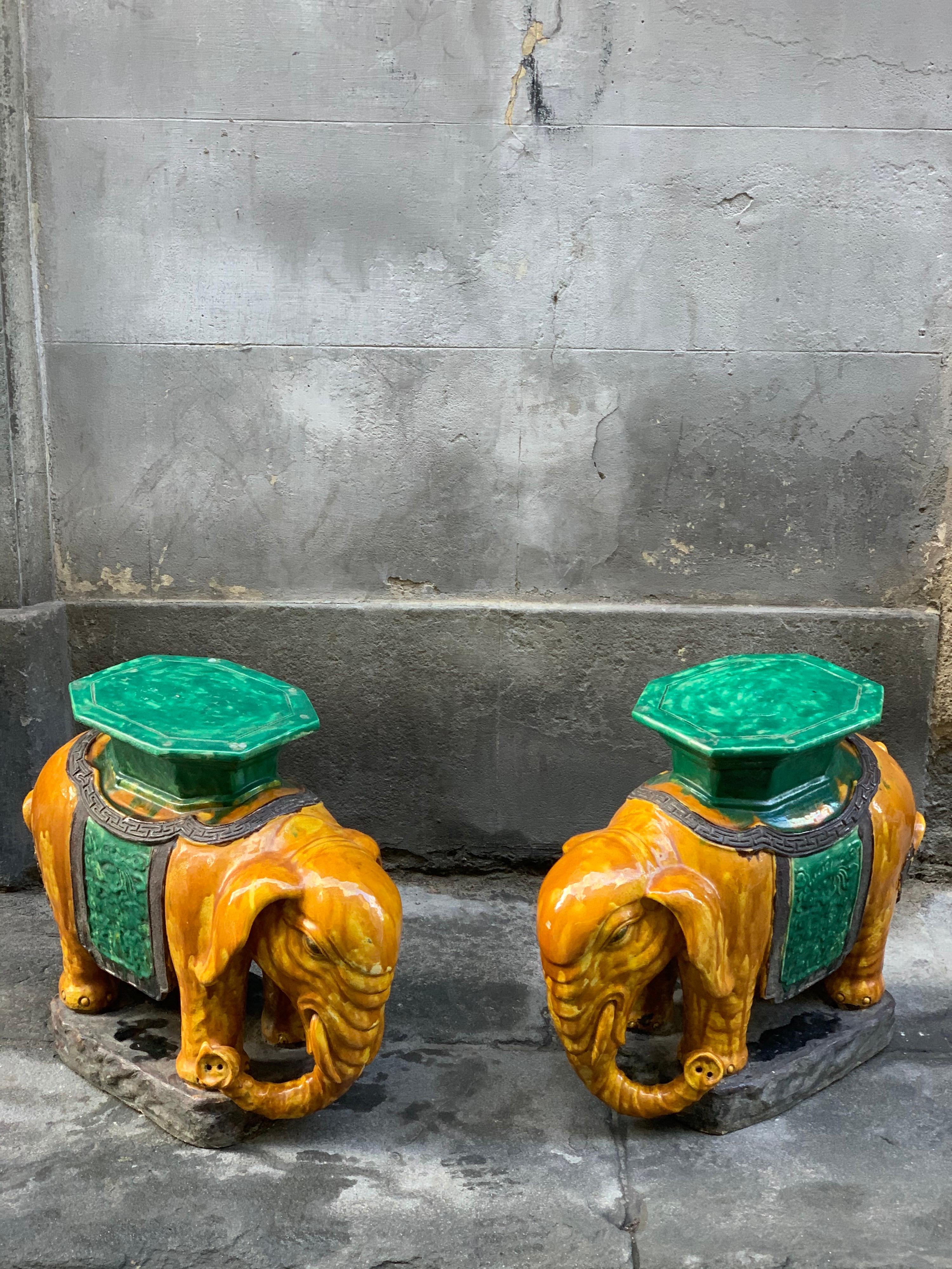 Pair of Antique Vietnamese Ceramic Elephant Stools/Plant Holders, Early 1900 4