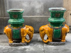 Pair of Antique Vietnamese Ceramic Elephant Stools/Plant Holders, Early 1900