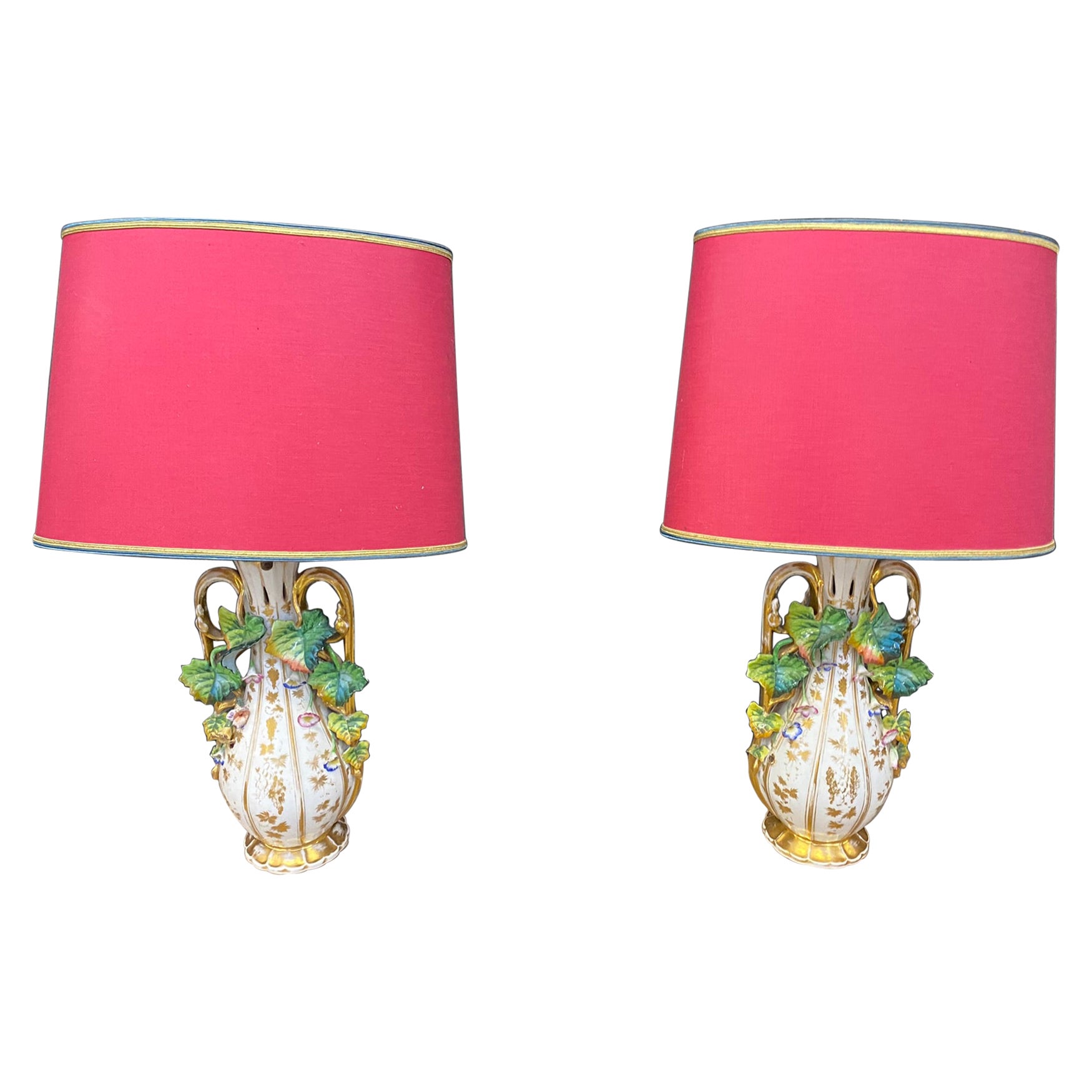 Pair of Antique Vieux Paris Porcelain Lamps, circa 1880