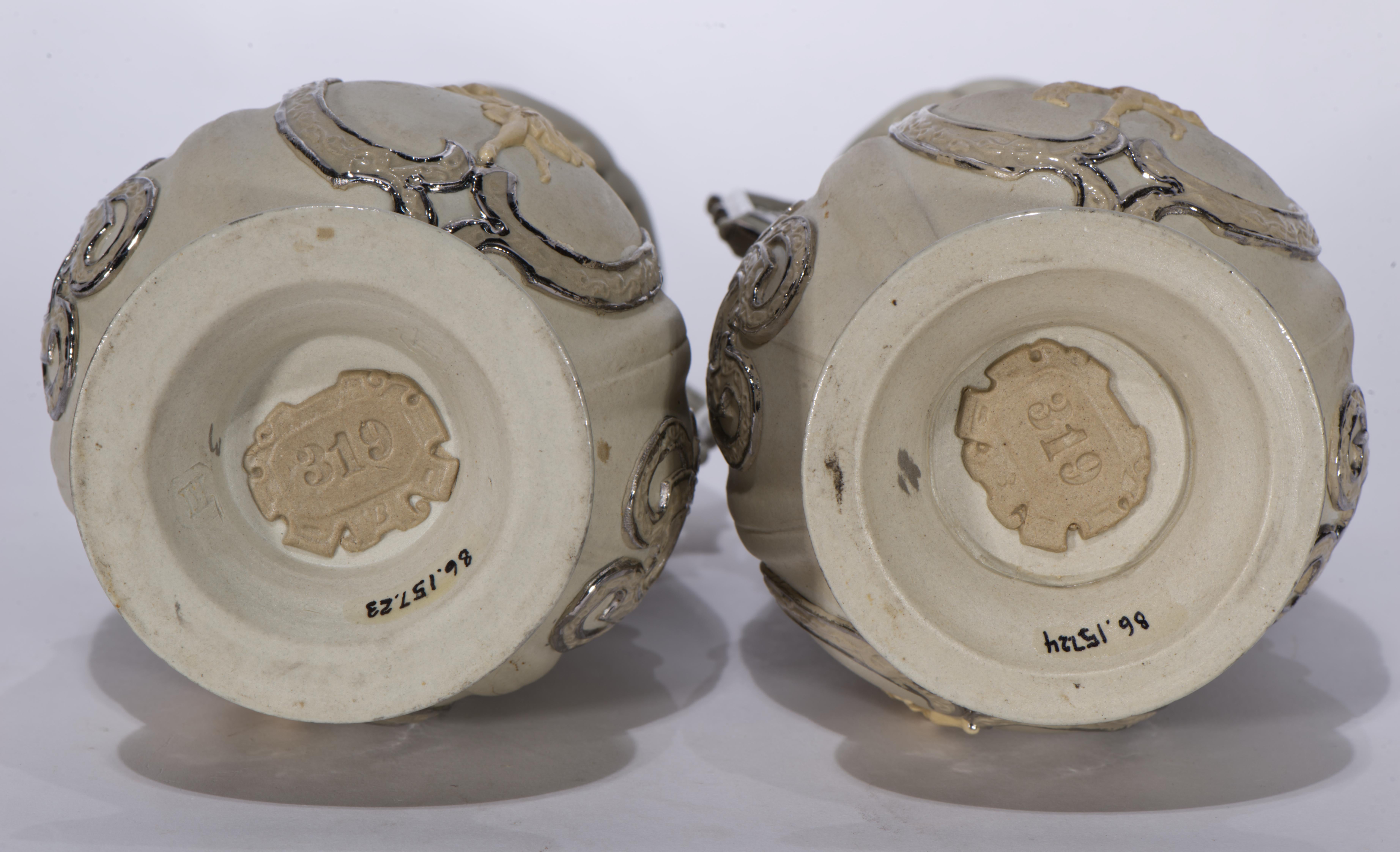 19th Century Pair of Antique Villeroy & Boch Mettlach Vases Platinum Trim, Strong Museum For Sale