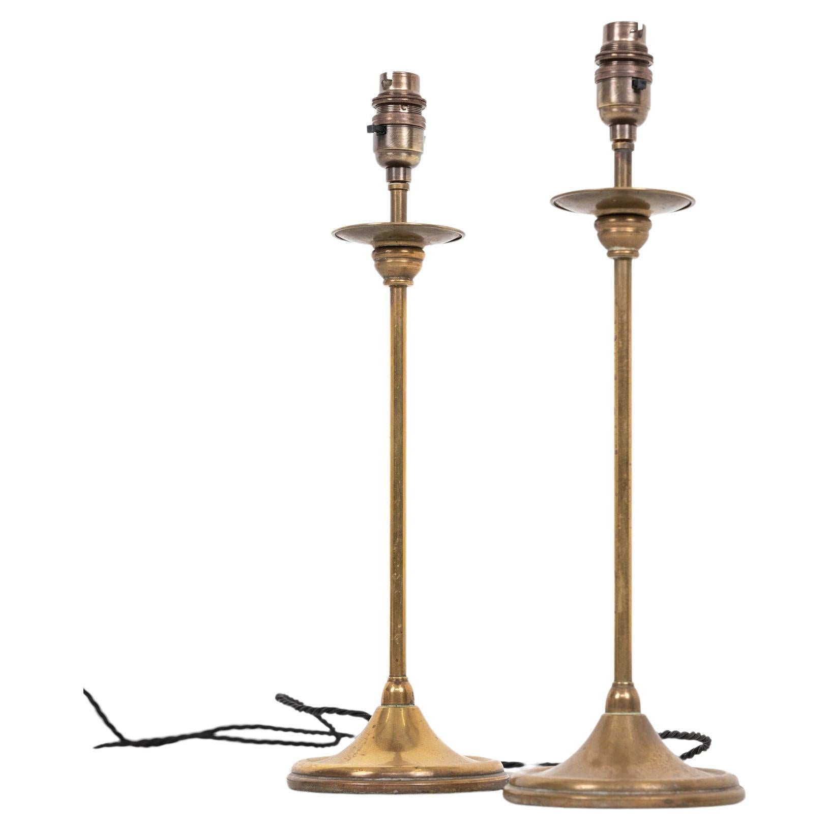 Pair of Antique Vintage Brass Desk Table Lamp, circa 1920 For Sale
