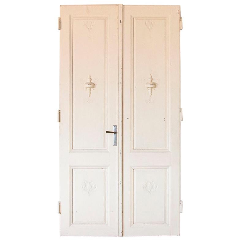 Pair of Antique Vintage White Painted Tall Doors