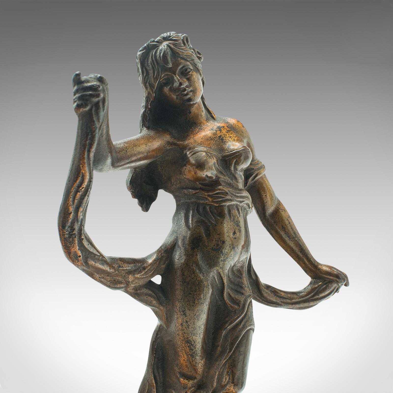 Pair Of Antique Virtue Figures, French, Bronze, Statue, Art Nouveau, Victorian For Sale 6