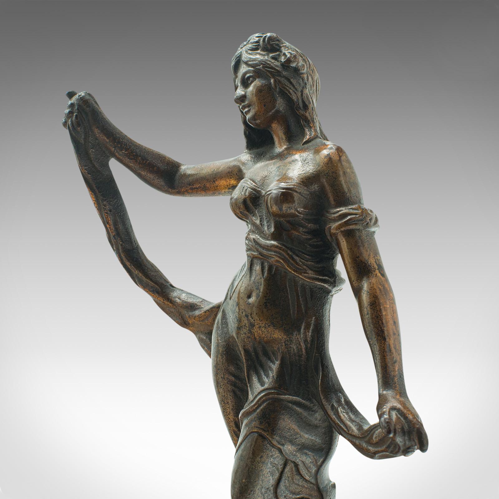 Pair Of Antique Virtue Figures, French, Bronze, Statue, Art Nouveau, Victorian For Sale 7