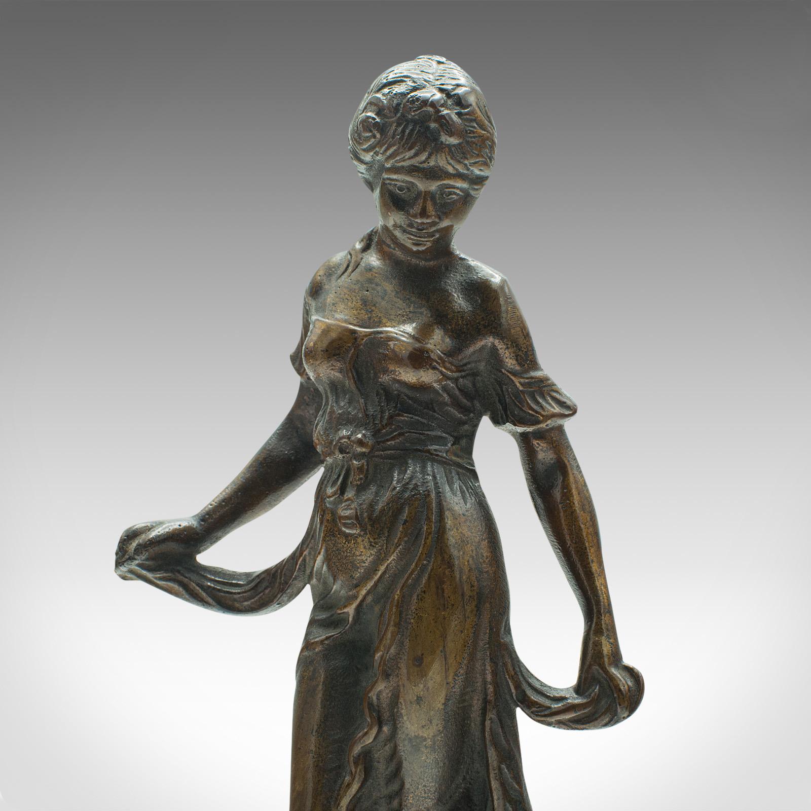Pair Of Antique Virtue Figures, French, Bronze, Statue, Art Nouveau, Victorian For Sale 1