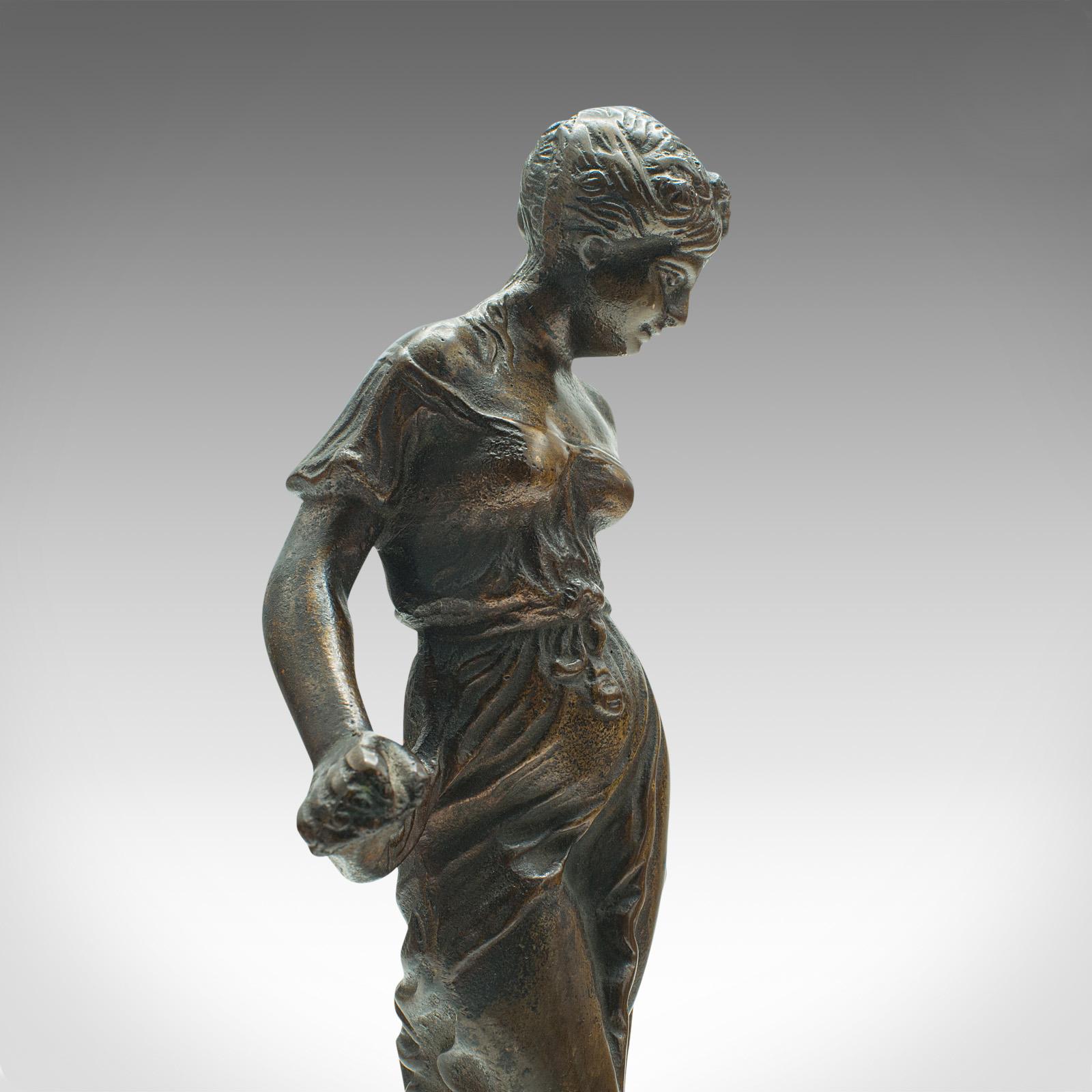 Pair Of Antique Virtue Figures, French, Bronze, Statue, Art Nouveau, Victorian For Sale 2