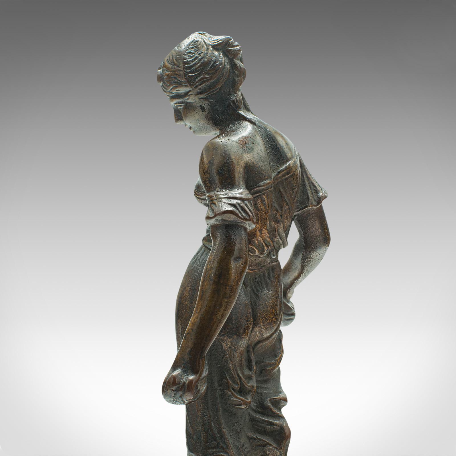 Pair Of Antique Virtue Figures, French, Bronze, Statue, Art Nouveau, Victorian For Sale 3