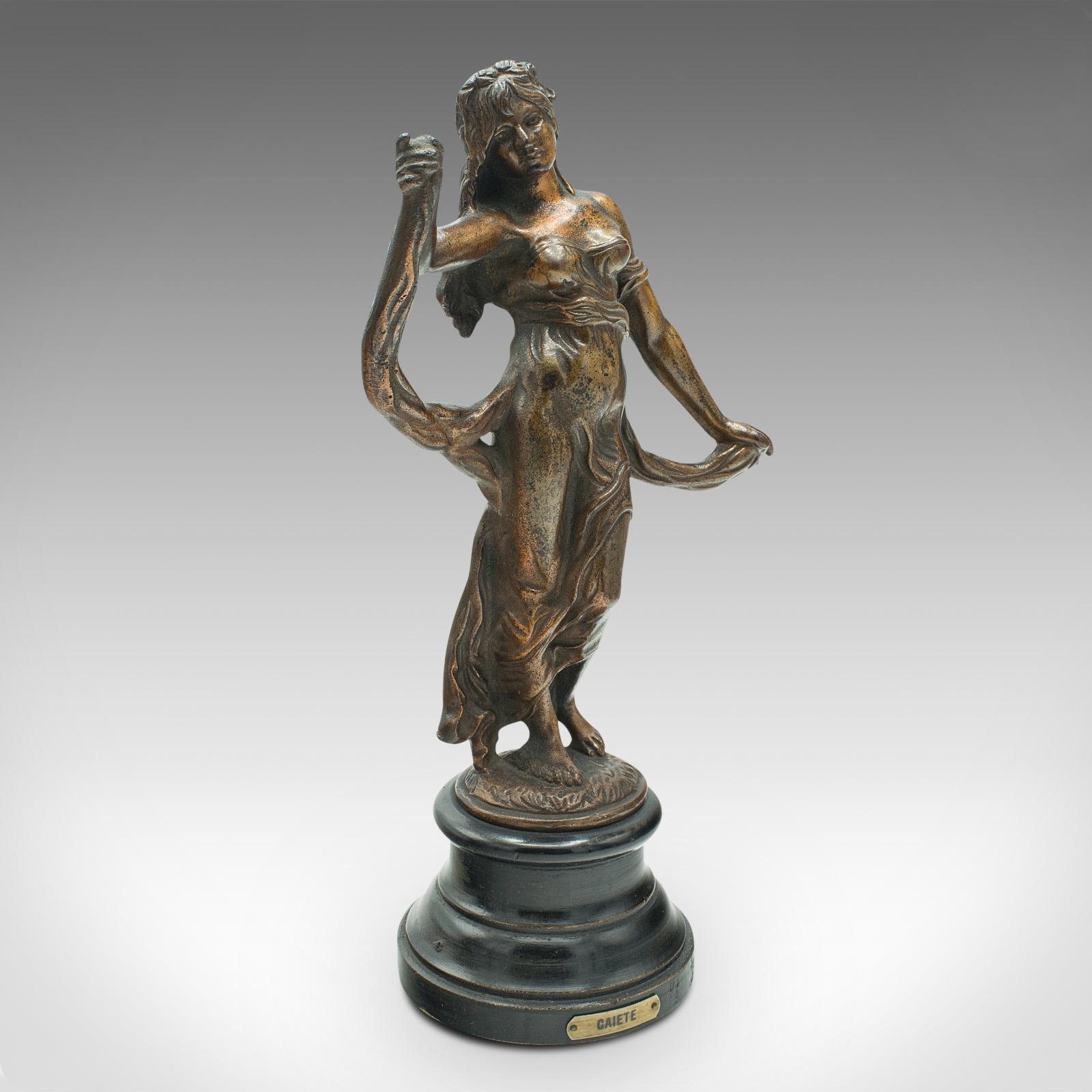 Pair Of Antique Virtue Figures, French, Bronze, Statue, Art Nouveau, Victorian For Sale 4