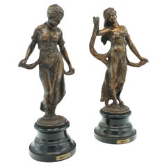 Paar antike Tugendfiguren, Französisch, Bronze, Statue, Jugendstil, viktorianisch