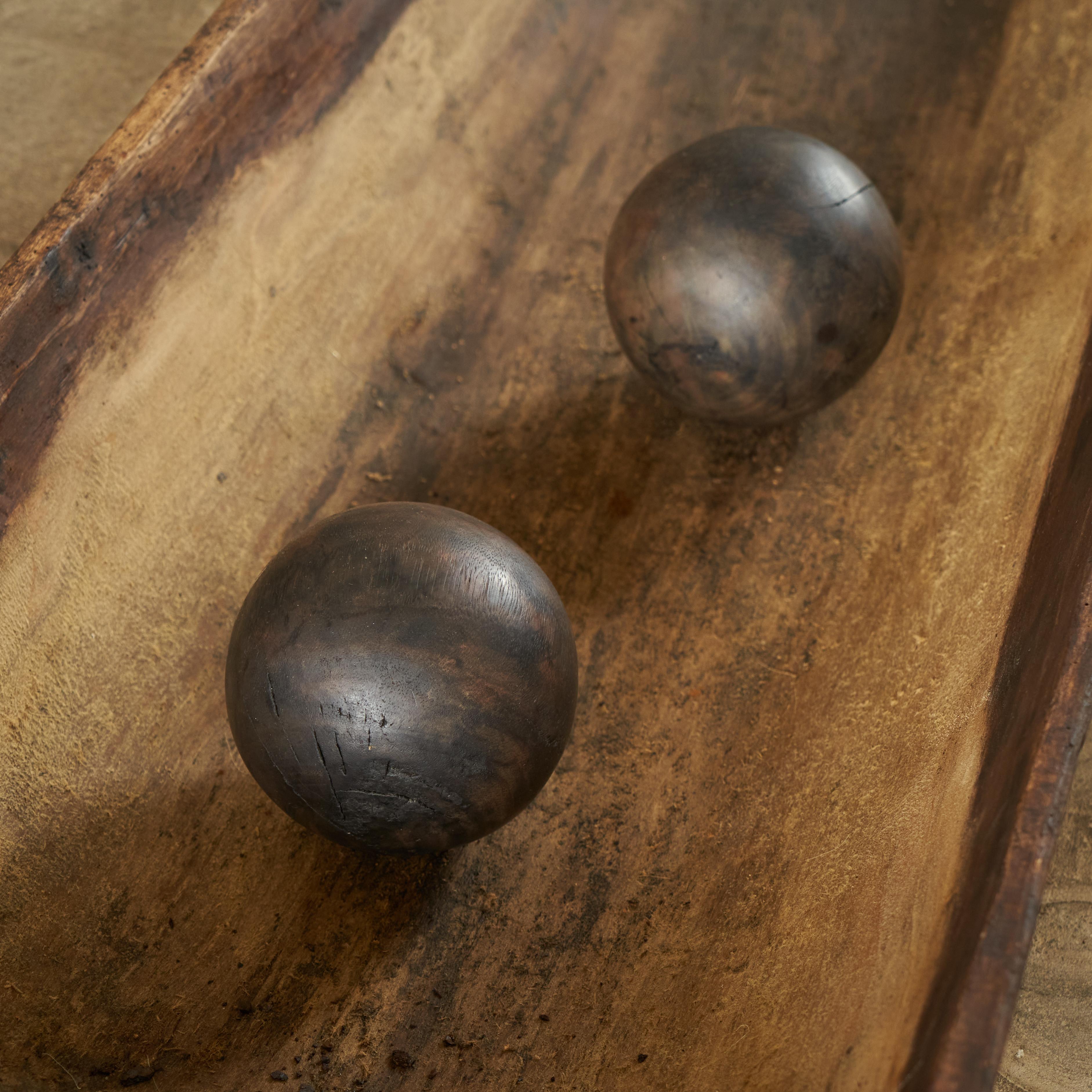 European Pair of Antique Wabi Sabi Decorative Balls in Wood For Sale