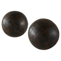 Pair of Antique Wabi Sabi Decorative Balls in Wood