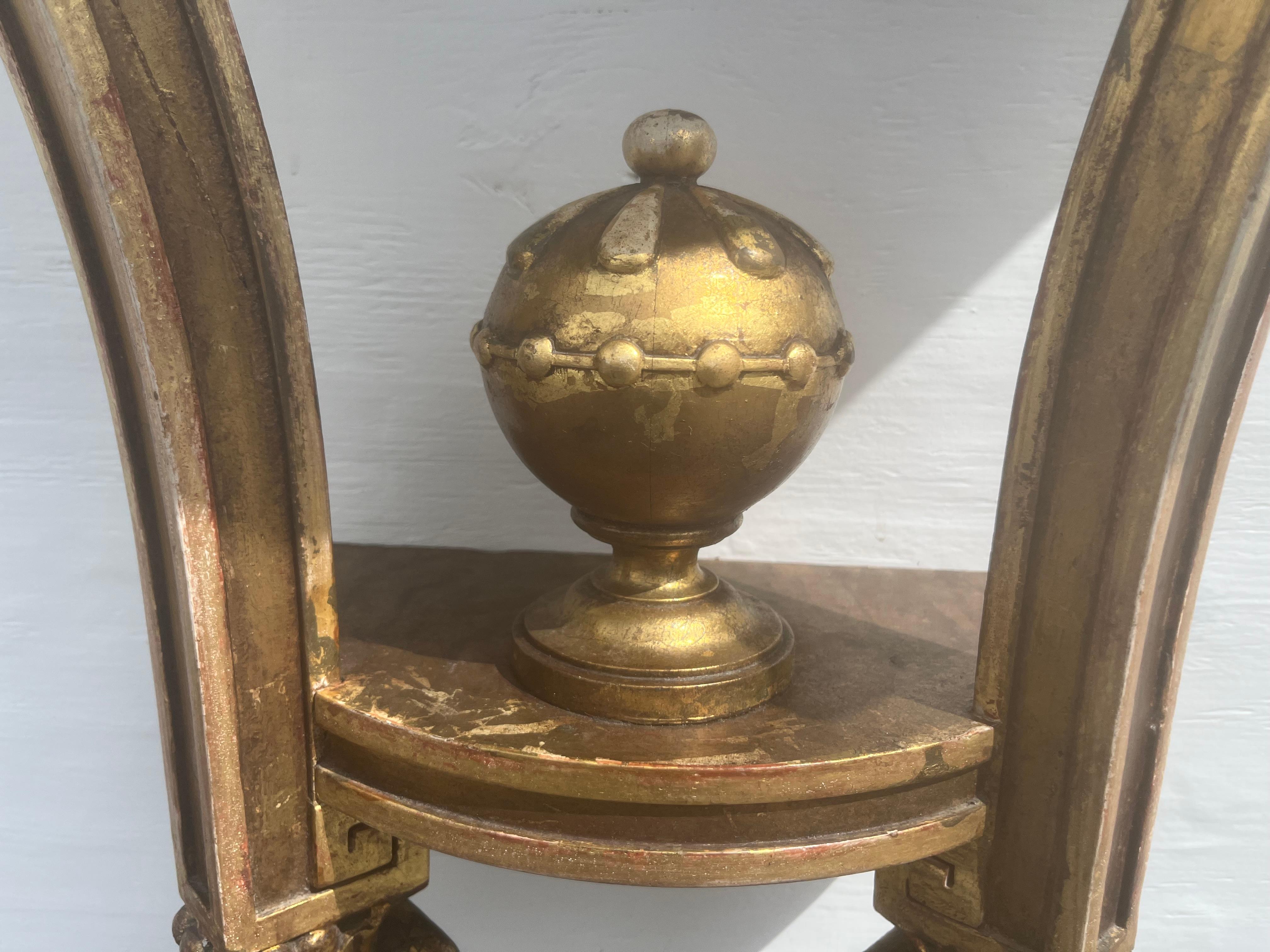 Pair of Antique Wall-Mounted Console Tables, Marble Tops, Wood, Gold For Sale 4