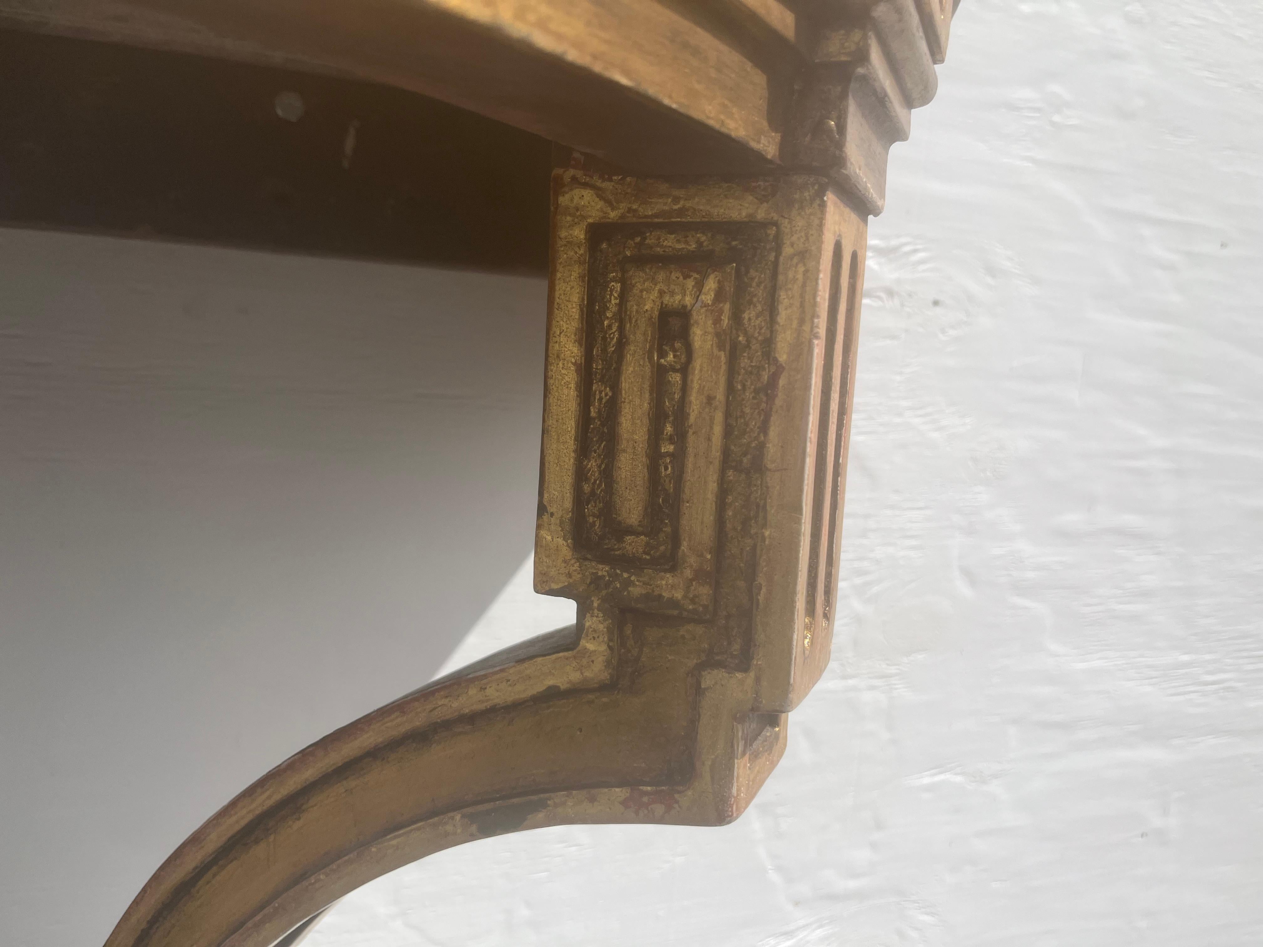 Pair of Antique Wall-Mounted Console Tables, Marble Tops, Wood, Gold For Sale 6