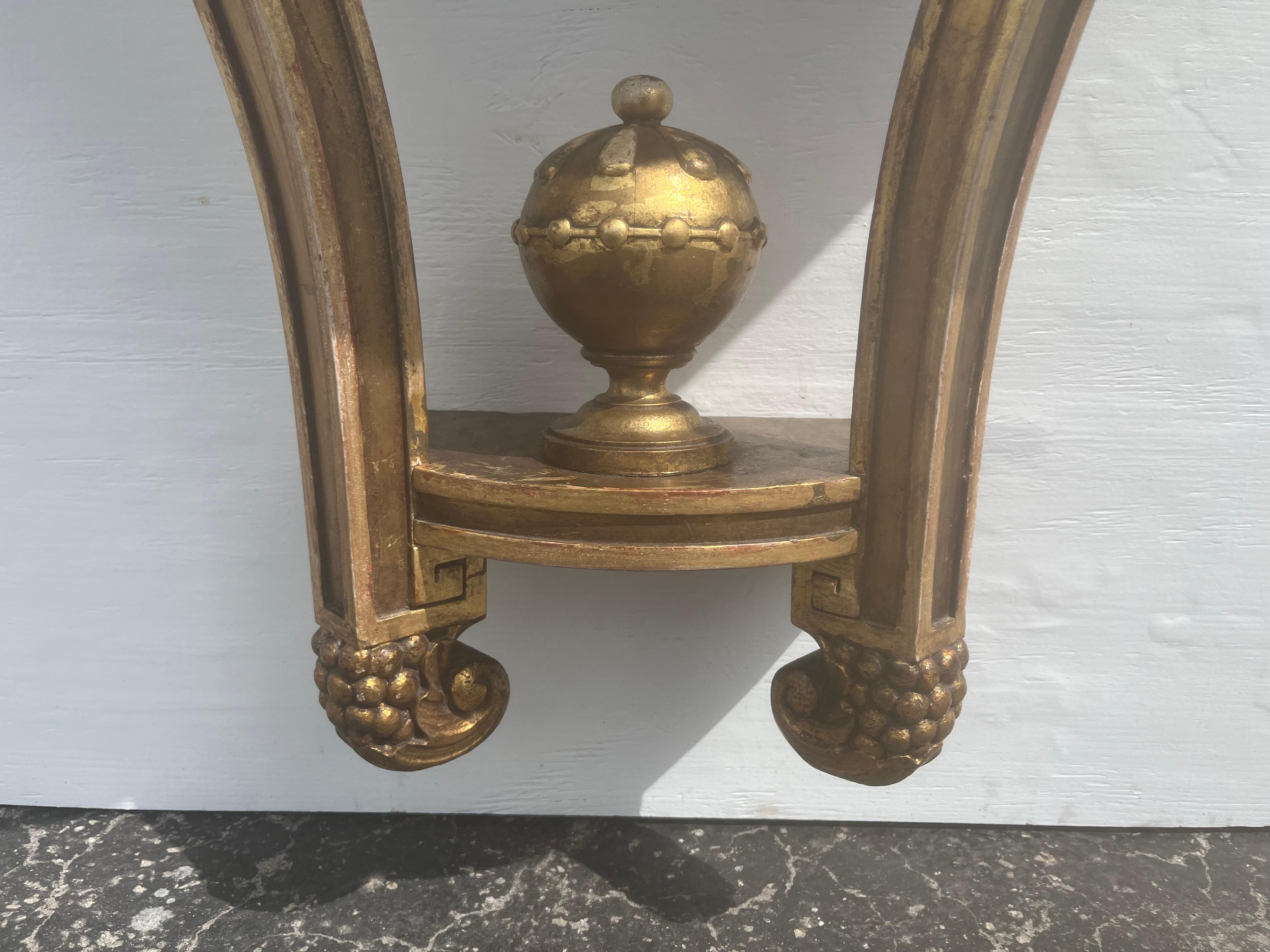 Pair of Antique Wall-Mounted Console Tables, Marble Tops, Wood, Gold For Sale 8