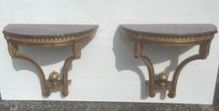 Pair of Antique Wall-Mounted Console Tables, Marble Tops, Wood, Gold