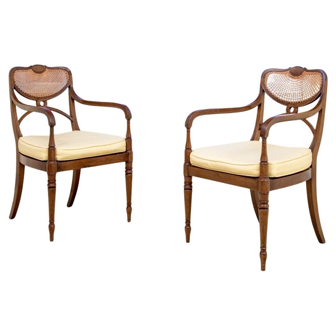 Pair Of Antique Walnut And Cane Armchairs - Pair #1
