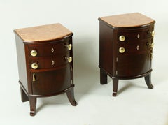 Pair of Antique Walnut and Mahogany Night Stands with Marble Top, 1920s