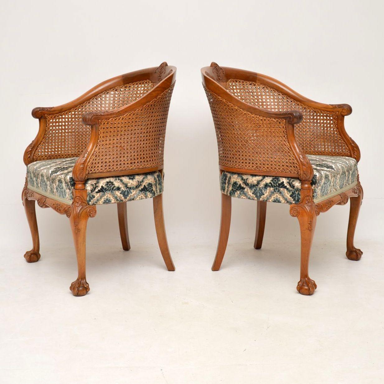 English Pair of Antique Walnut Bergere Armchairs