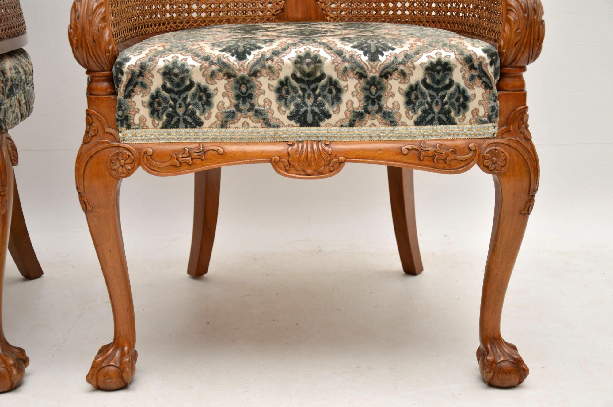 Pair of Antique Walnut Bergere Armchairs 4