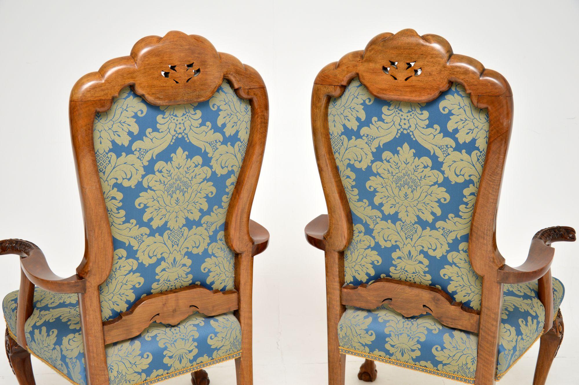20th Century Pair of Antique Walnut Carver Armchairs