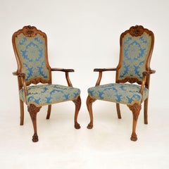 Pair of Antique Walnut Carver Armchairs