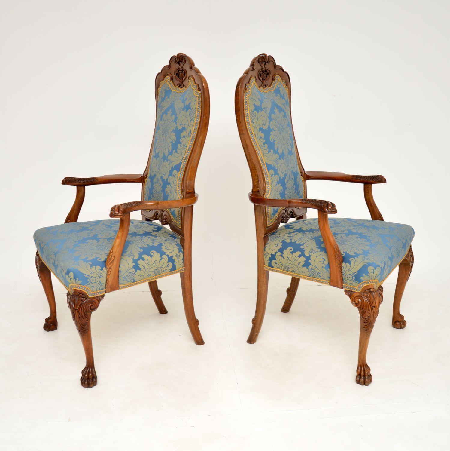 English Pair of Antique Walnut Carver Armchairs
