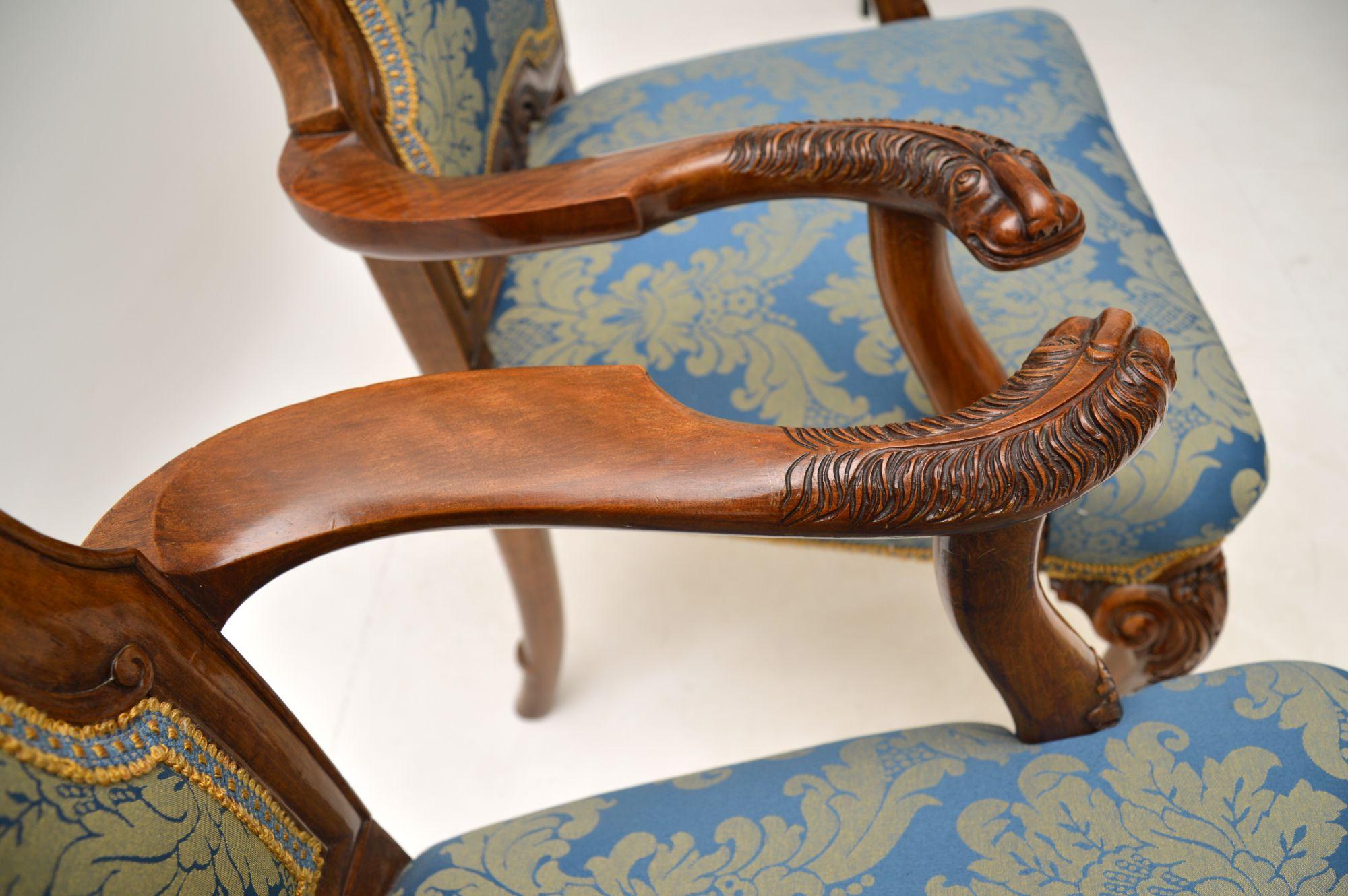 Pair of Antique Walnut Carver Armchairs 2