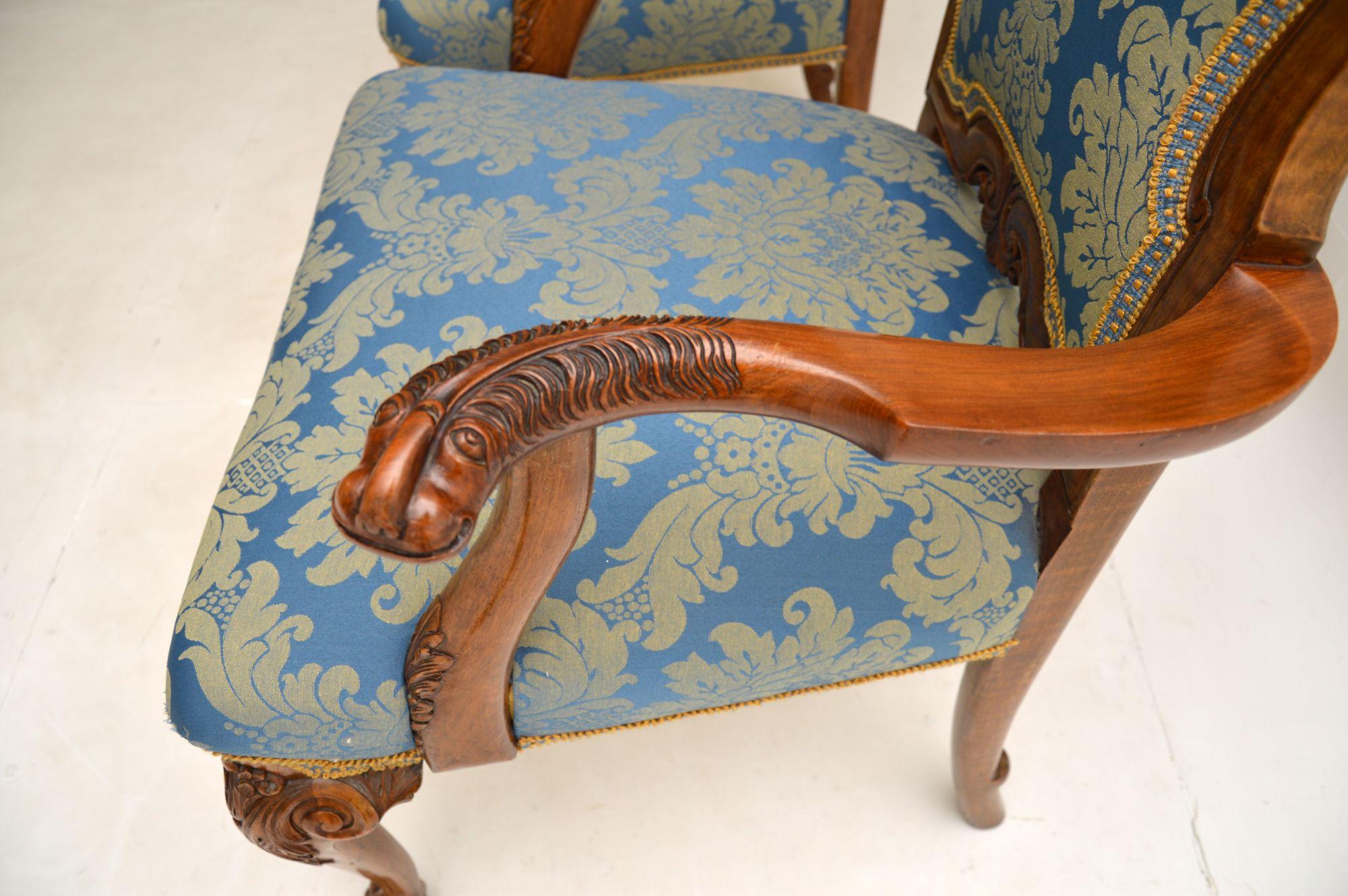 Pair of Antique Walnut Carver Armchairs 3