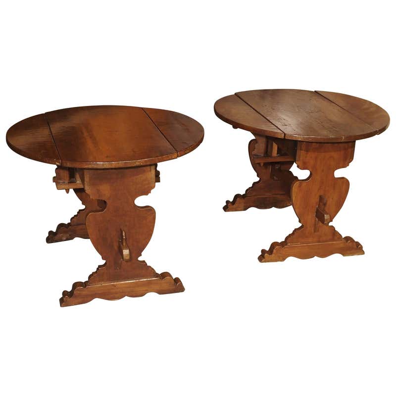 Pair of Antique Walnut Drop Leaf Side Tables from Italy, circa 1900 at