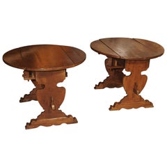 Pair of Antique Walnut Drop Leaf Side Tables from Italy, circa 1900