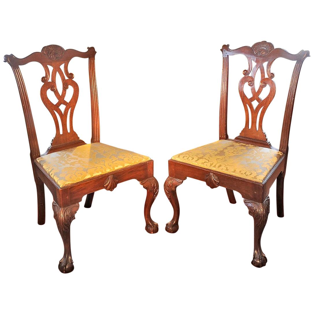 Pair of Important Philadelphia Shell Carved Walnut Chippendale Side Chairs C1765