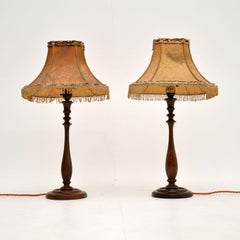 Pair of Antique Walnut Table Lamps with Parchment Shades