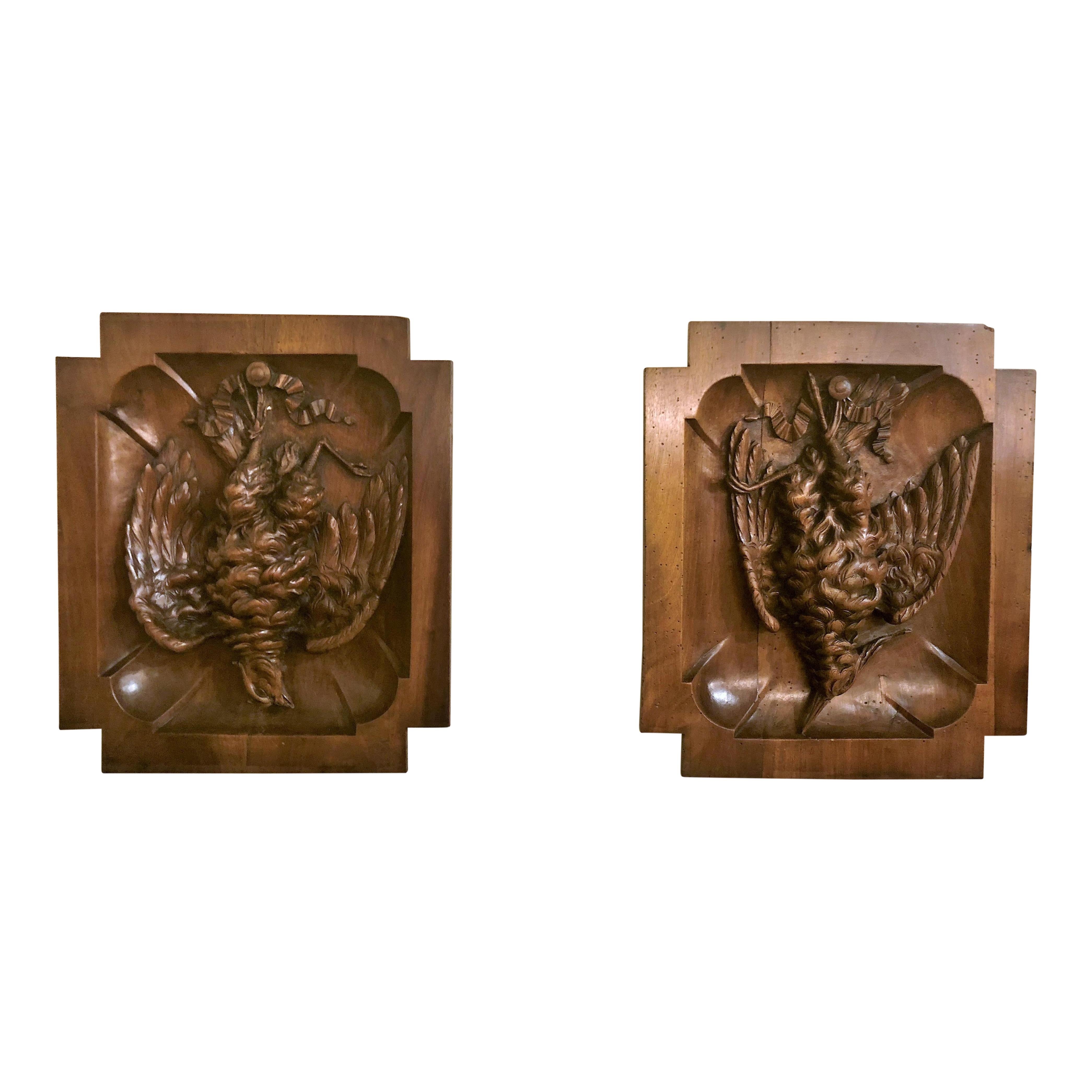 Pair of Antique Walnut Wall Plaques circa 1880 For Sale