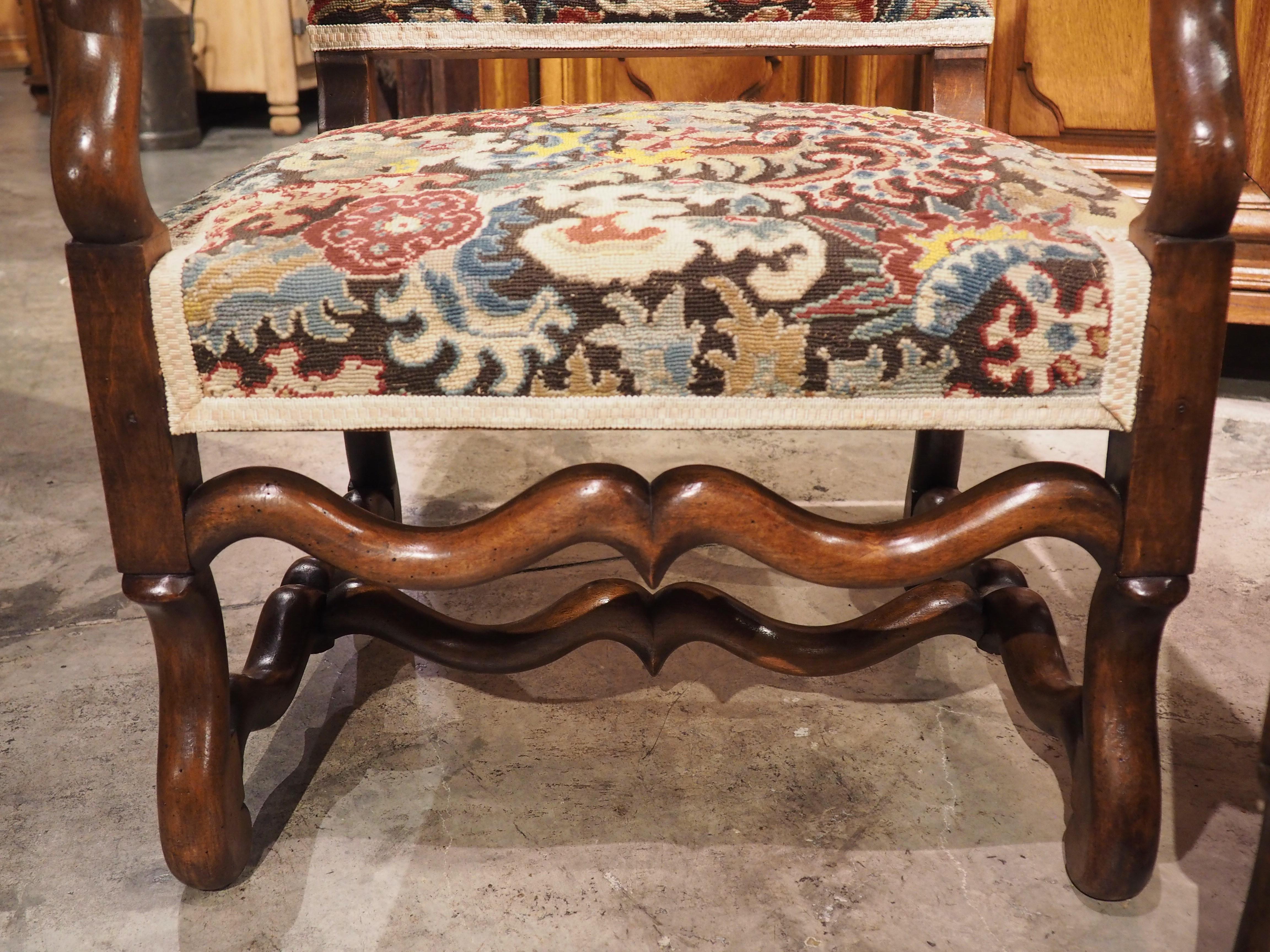 Pair of Antique Walnut Wood Os De Mouton Armchairs from France, C. 1880 3